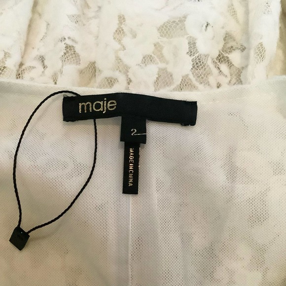 Maje Robby Soft Ecru Cream Black Velvet Ribbon Lace Up Dress 2 M - Picture 10 of 12